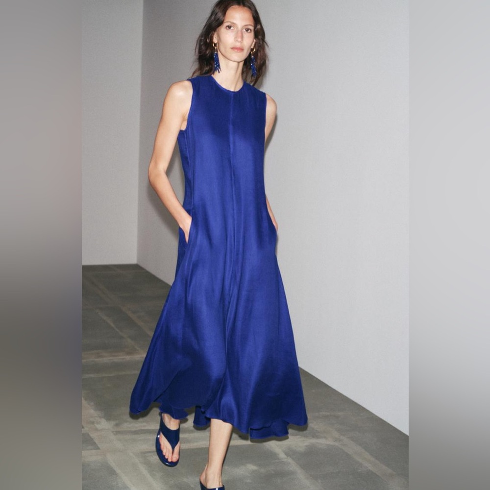 Zara ZW Collection Linen Blend Dress Bluish size L
